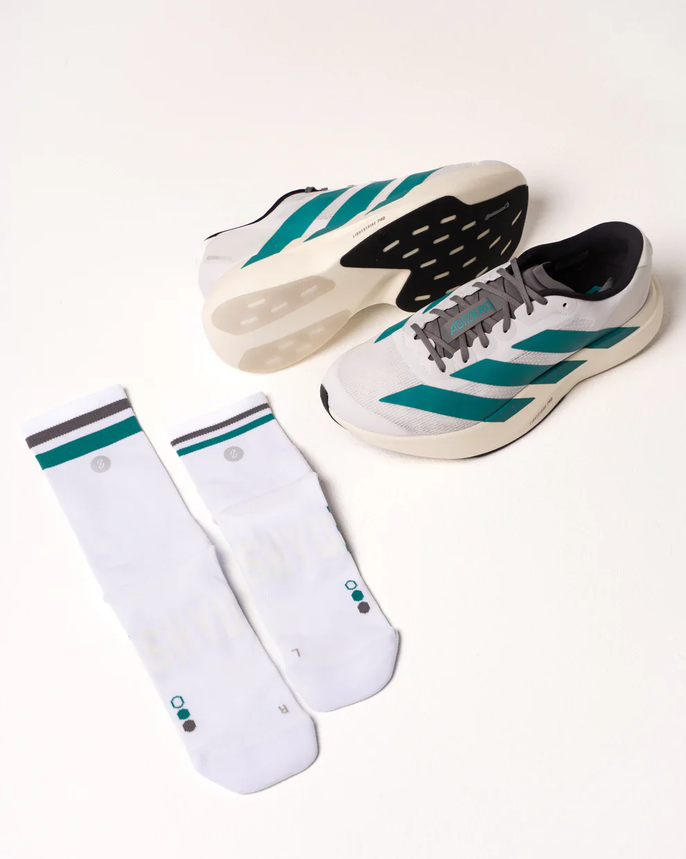 SHYU Racing Socks Crew - White / Teal / Carbon - Image 4
